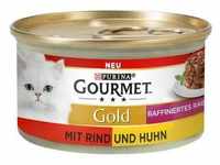 12 x 85g Raffiniertes Ragout Rind und Huhn Duo Gourmet Gold Katzenfutter nass