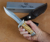 Mini-Bowie Messer, Olivenholz,braune Lederscheide