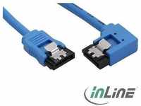 Inline SATA Kabel rund rechts abgewinkelt blau mit Lasche 0,50m