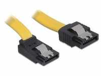 SATA S-ATA Kabel Stecker abgewinkelt oben auf gerade gelb mit Sicherungslasche...