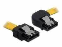 SATA S-ATA Kabel Stecker abgewinkelt links auf gerade gelb mit Sicherungslasche...