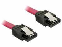 Delock SATA Kabel extra kurz Stecker gerade auf gerade rot mit Sicherungslasche 10cm