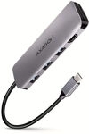 AXAGON HMC-HCR3A USB-Hub, 3x USB-A + HDMI + SD/microSD, USB-C 3.2 Gen 1, 20 cm