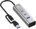Graugear G-HUB2A2C1-PD USB-Hub, 4-Port USB 3.0, USB-C Power Delivery - grau...