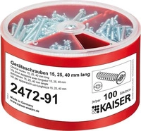 Kaiser 2472-91, Kaiser Ger&auml;teschrauben-Box &Oslash;3,2xL&auml;nge 15/25/40mm je 100 St&uuml;ck