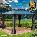Alu Pavillon PAGODE 3,5x3,5m dunkelgrau mit Moskitonetz