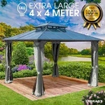 Alu Pavillon PAGODE 4x4m hellgrau mit Moskitonetz