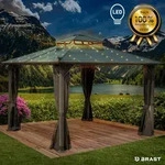 Alu Pavillon PAGODE 3,5x3,5m dunkelgrau mit Moskitonetz und LED-Beleuchtung
