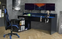 Forte Gaming Ecktisch Schwarz 200 cm TEZAUR inkl LED