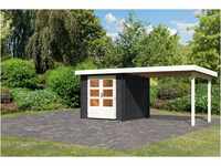 KARIBU Gartenhaus Bastrup 2, anthrazit, Fichtenholz 28mm, 554 x 237 x 220 cm,