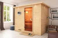 KARIBU Massivholzsauna Sonara, Fichtenholz 40mm, Fronteinstieg, ca. 4,3m&sup2; 56799
