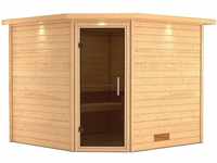 KARIBU Sauna Leona, Fichtenholz 38 mm, Eckeinstieg, ca. 5m² 71448