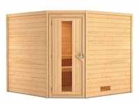 KARIBU Sauna Leona, Fichtenholz 38 mm, Eckeinstieg, ca. 5m2