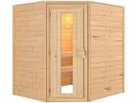 KARIBU Sauna Mia, Fichtenholz 38 mm, Eckeinstieg, ca. 2,9m² 71439