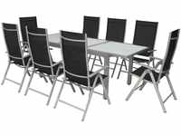 VILLANA Sitzgruppe, silber/schwarz, Alu/Textil, Tisch 160/220 cm, 8