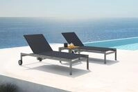 OUTFLEXX 2er-Set Rollliege, schwarz, Edelstahl/Teak, 212x71x36cm, mit Beistelltisch