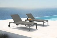 OUTFLEXX 2er-Set Rollliege, taupe, Edelstahl/Teak, 212x71x36cm, mit Beistelltisch