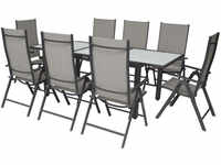 VILLANA Sitzgruppe, anthrazit/grau, Alu/Textil, Tisch 160 x 220 cm, 8