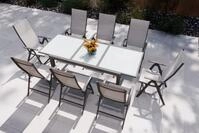 Villana Garten-Essgruppe, anthrazit/grau, Alu/Textil, Tisch 160 x 220 cm, 8