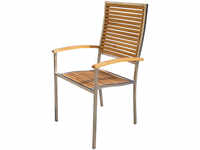 OUTFLEXX Stuhl aus Edelstahl/FSC-Teakholz mit hoher Rückenlehne und Armlehnen,