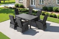 OUTFLEXX Rocking Garten-Essgruppe, grau/braun-meliert, Polyrattan, Tisch 180 x 110