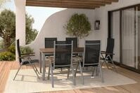 Villana Garten-Essgruppe, silber/schwarz, Alu / Akazie, Gartentisch 150 x 90 cm, 6
