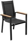 OUTFLEXX Stapelstuhl, anthrazit matt, Alu/Textilene, Armlehnen aus Teak,