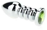 Kiotos Ribbed Buttplug Green Analplug Silber ⌀ 3,5 cm