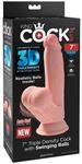 King Cock Triple Density Cock with Swinging Balls Dildo Beige 18 cm