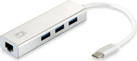 LevelOne USB-0504, LevelOne Gigabit USB-C Netzwerkadapter mit USB Hub, Kabelgebunden,