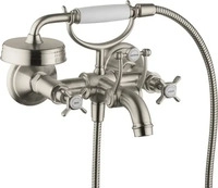 AXOR 16540820, AXOR Montreux 2-Griff Wannenarmatur Aufputz mit Kreuzgriffen Brushed