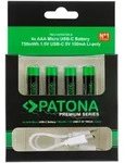 PATONA Premium USB-C 4x AAA Akkus Lithium 1.5V 750mWh mit 1 zu 2 USB-C Ladekabel