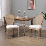 2er Set Esszimmerst&uuml;hle K&uuml;chenstuhl mit Rattan-R&uuml;ckenlehne Linen-Touch