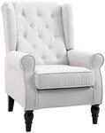 HOMCOM Einzelsessel mit Tufting Relaxsessel Einzelstuhl Holzf&uuml;&szlig;e Polyester Creme
