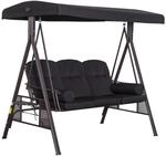 3-Sitzer Hollywoodschaukel mit Sonnendach Metall Polyester Schwarz 116 x 206 x 183 cm