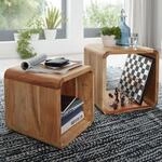 Massivholz Akazie Satztisch Beistelltisch 2er Set Cubes W&uuml;rfelregal