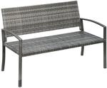 Outsunny Gartenbank, 2-Sitzer Sitzbank in Rattanoptik Parkbank bis 320 kg Stahl