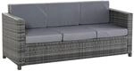 Poly-Rattan Sofa mit Kissen 3-Sitzer Garten Loungesofa Polyester Grau