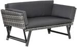 Polyrattan Gartensofa 2 Sitzer Gartenbank Gartenliege klappbar Armlehnen Stahl Grau