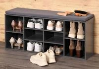 Universal-/ Schuhschrank mit Sitzkissen - Grau lackiert