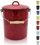 Emaillierter M&uuml;lleimer mit Deckel rot, 10 Liter