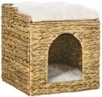 Rattan Katzenhaus, Katzenh&ouml;hle mit Kissen, Katzenh&uuml;tte mit 2 Ebenen
