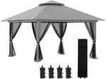 Faltpavillon 4 x 4 m, Gartenpavillon mit 4 Netzw&auml;nden, UV-Schutz Grau
