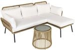 3 tlg. Rattan Gartenm&ouml;bel-Set, Sitzgruppe mit Kissen, Sitzgarnitur Stahl Kaffee