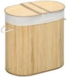 W&auml;schekorb 100L W&auml;schebox mit Deckel, Griff, 2 Abschnitten Bambus Natur