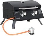 Tischgrill Gasgrill mit 2 Brennern mit Druckminderer Schlauch Edelstahl Schwarz 55 x