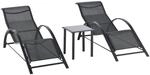 Sonnenliege mit Tisch, 3er-Set Gartenliegen, f&uuml;r Balkon, Schwarz