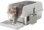 PawHut Katzentoilette mit Deckel, Katzenklo mit Schaufel, Wanne aus Edelstahl
