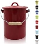 Emaillierter M&uuml;lleimer rot mit Deckel, 3 Liter