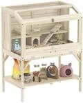 PawHut Hamsterk&auml;fig, 2 Ebenen, Kleintierk&auml;fig mit Aufbewahrungsfach, Zubeh&ouml;r,